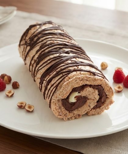 Chocolate Hazelnut Meringue Roulade