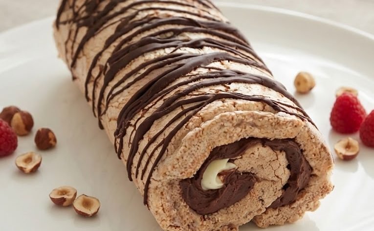 Chocolate Hazelnut Meringue Roulade