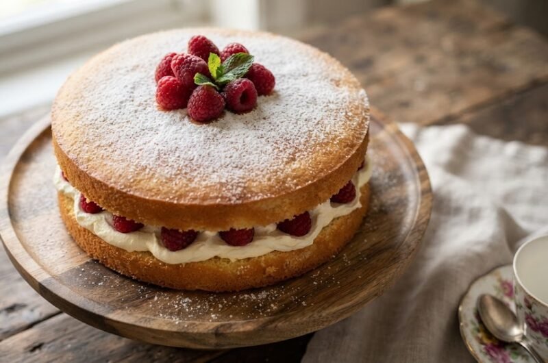 Delia Smith All-in-One Victoria Sponge Recipe with Raspberry